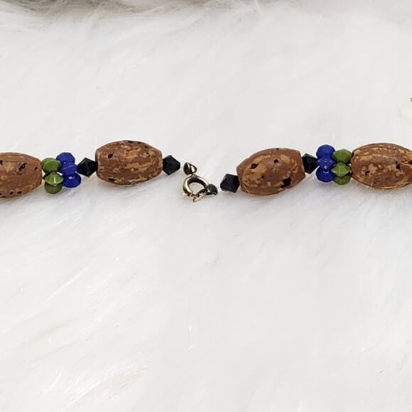 Hand-Painted Cork Beaded Necklace | Rustic Green & Brown Beads - Picture 4 of 4
